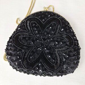 Vintage Walborg Black Beaded Clutch Evening Purse  Crossbody glam formal regency